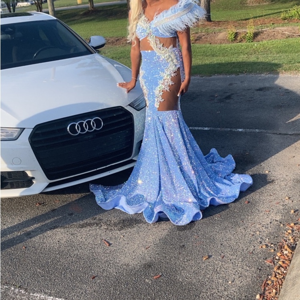 Elegant Blue Sequin Off-Shoulder Gown